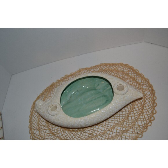 Vintage Candle with Plant Holder Mid Century White on Bisque - Picture 5 of 7